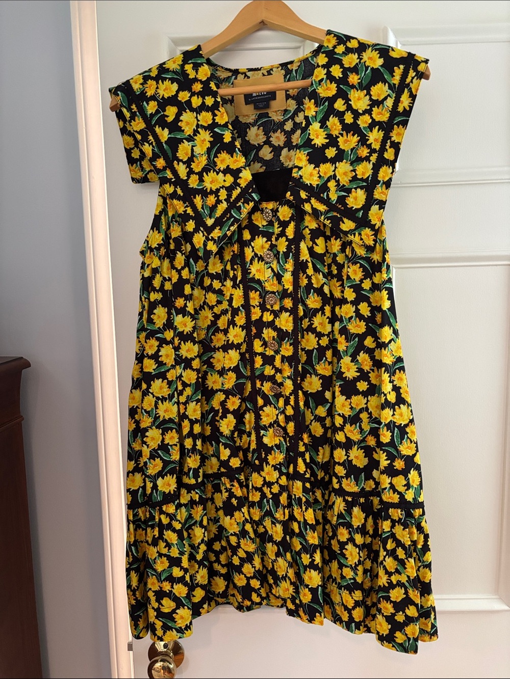 Anthropologie Black Dress with Yellow Floral Print